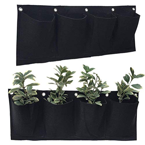 2 PCS 4 Pockets Horizontal Wall Mount Planter Felt Garden Hanging Grow Bags 10 in x 25 in