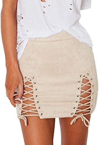Royalove Women's Classic High Waist Lace Up Bodycon Faux Suede A Line Mini Pencil Skirt