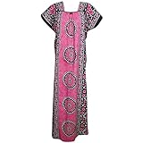 Mogul Interior Women's Nightdress Soft Caftan Cotton Printed Maxi Dress Nightgown L