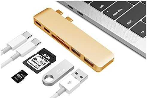 USB C Hub for MacBook Pro,TEMACOO Dual Type C 3.0 Hub/Smart Hub/USB C dock station,2 USB 3.0 Ports and SD/Micro Card Reader Ports for 2016/2017 MacBook Pro with Thunderbolt 3 Hub (Gold)