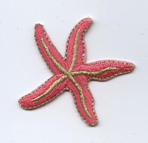 Pink and Gold Starfish Iron On Embroidered Applique Patch