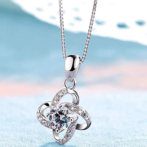 OWMEOT 925 Sterling Silver Dancing White Diamond Pendant Necklace,Charm Silver Plated Pendant Hollow Necklace Elegant Retro (Silver) - Thumbnail 2