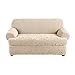 SureFit Stretch Jacquard Damask 2 Piece T Cushion Loveseat Slipcover in Oyster