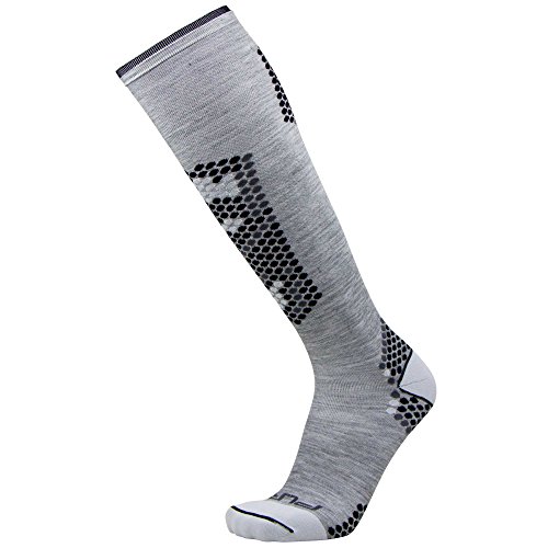 Ultra-Lightweight Compression Ski Socks - Merino Wool, Improve Circulation - Skiing, Snowboard Sock (Heather Grey/Black, M)