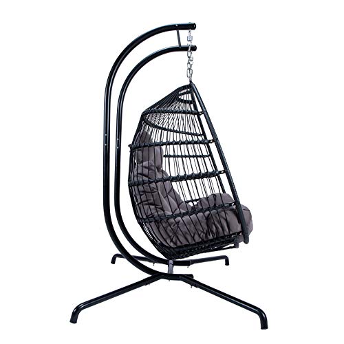 LeisureMod Modern Wicker Patio Folding Double Hanging Egg Swing Chair