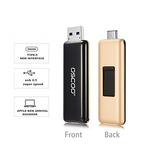 oscoo Dual USB flash drive per Type-C 3.1 + USB 3.0 (Oro e Nero) 64 Gb