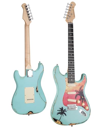 BAHAMUT 39" Red & Blue Electric Guitar, Guitarra Eléctrica, Relic Finish at Amazon