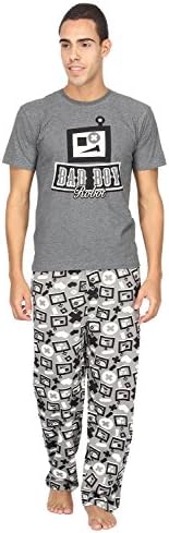 Men's 100% Cotton Badboy Printed 2 Pcs Tee &amp; Pajama Set / Sleepwear Lounge Pant &amp; Tshirt / Summer PJ with Top, Grey, Medium