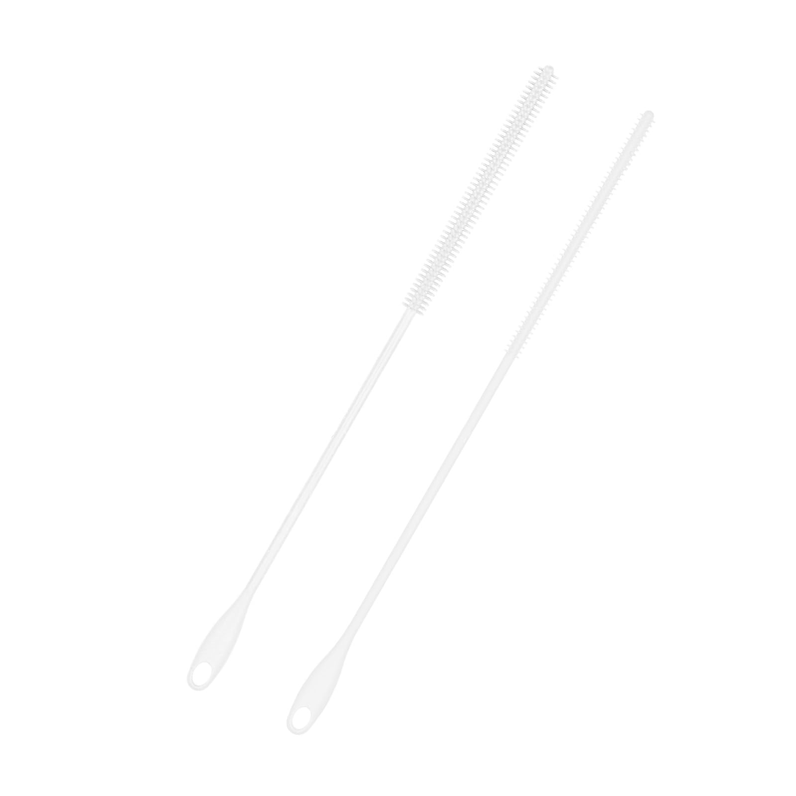 2pcs Extra Long Silicone Straw Brush Set - 6mm+8mm Reusable Bottle Cleaning Tool with Hanging Ring, Bendable Crevice Pipe Cleaner for Smoothies (White)