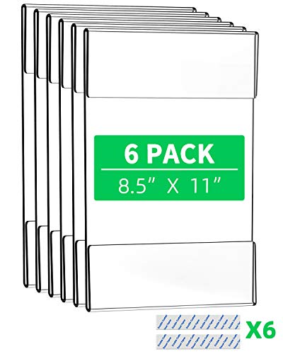Wall Mount Acrylic Sign Holder 8.5 x 11 inch, Clear Plastic Sign Holder Include 6-Pack Portraits