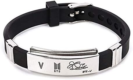 SANNIDHI® Kpop BTS Stainless Steel Silicon Wristband Bangtan Boys Unisex Bracelet Jungkook Jimin V Suga Jin J-Hope Rap Monster Wristband Wristlet