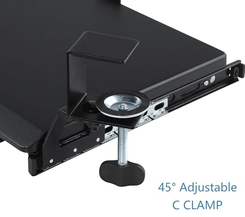 ETHU Keyboard Tray Under Desk, Corner Keyboard Tray with 45° Adjustable C Clamp for L Shaped Desk, Computer Keyboard & Mouse Tray Smooth Slide Out for Typing, 26.77" W x 11.81" D, Black