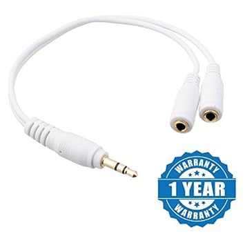 Drumstone Cable with 1x3.5 Male to 2x3.5 Female Y Splitter AUX Auxiliary Stereo for all 3.5 Mm Jack Devices (Colour May Vary- White)