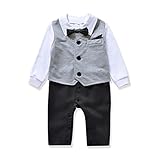 AJia Gentleman style Baby Boy's Romper&Vest&Bowtie 3 Pieces Clothes Suit 2 Color