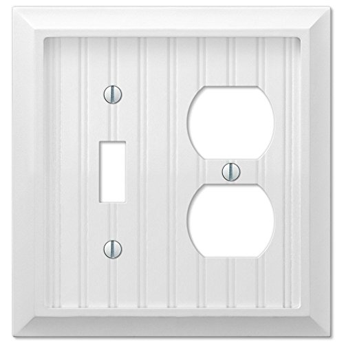 Cottage White Wood Single Toggle Switch and Single Duplex Outlet Wall Plate Cover Combo