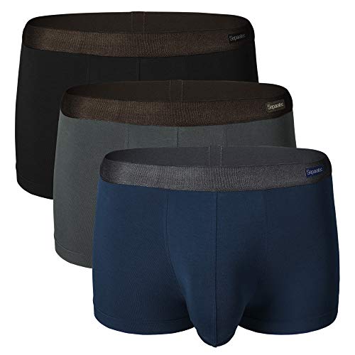 Separatec 3 Pack Men's Basic Bamboo Rayon Soft and Breathable Pouch Underwear Trunks(M,Black/Dark Gray/Navy Blue)