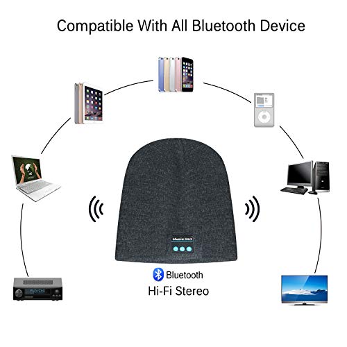 PexFix Bluetooth Beanie Hat, Bluetooth Music Beanie Gift for Men Women - Grey - Thumbnail 5