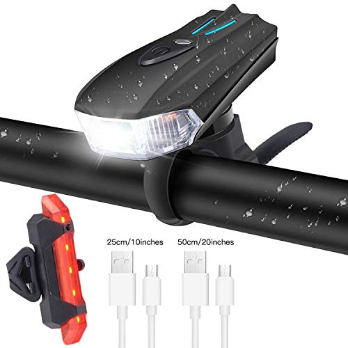 Bike Light Set, USB Rechargeable Cycle Lights, Waterproof Mountain Bicycle Lights, Easy Mount & Quick Release, Super Bright High Safety Front Light & Rear Light (5 Modes, 400 Lumen, 2 USB Cables)