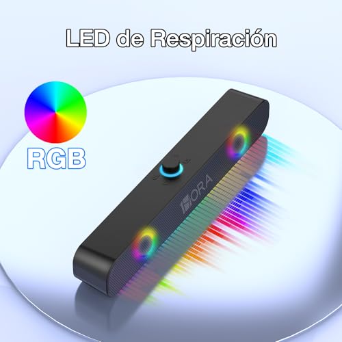 1 Hora Bocina Bluetooth 10W, Barra de Sonido con 2400mAh Batería, Soundbar para PC TV, RGB Altavoces Inalámbricos Soporte 3.5mm AUX/TF/USB/Bluetooth para Interior, Hogar y Fiesta