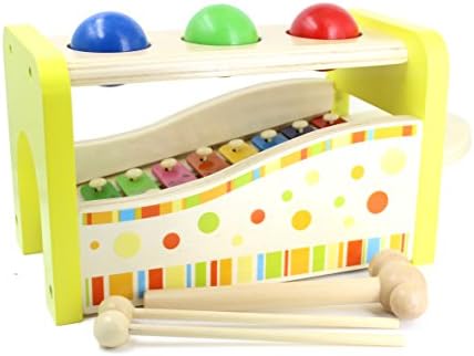 Aile Wooden Pound & Tap Bench with Slide Out Xylophone Toy for Toddlers