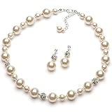 USABride Lustrous White or Ivory Simulated Pearl & Rhinestone Bridal Jewelry Set 1360