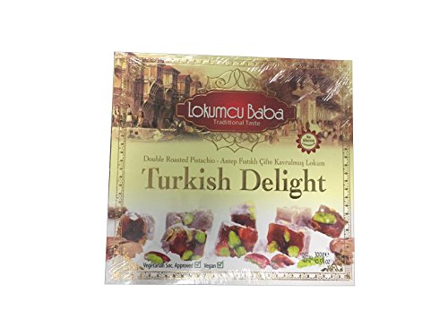 Turkish Delight with Double Roasted Pistachio, Sweet Confectionery Gourmet Gift Box Candy Dessert, Halal Vegan Turkish Delight (Medium)
