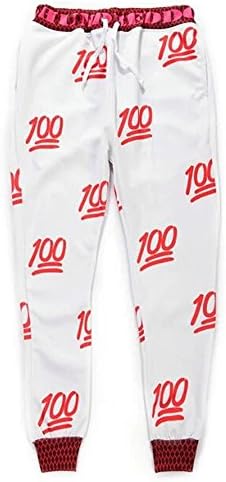Unisex Hipster 100 Score Joggers Pants 3D Emoji Sportwear Sweatpants Red S