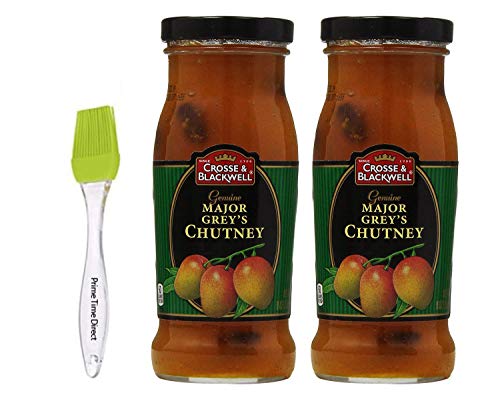 Crosse & Blackwell Genuine Major Grey's Chutney 9 oz (Pack of 2) Bundled with Silicone Basting Brush in a Prime Time Direct Sealed Bag