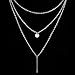 Pooqdo New Women Bang Multilayer Pendant Chain Statement Necklace, (Silver)