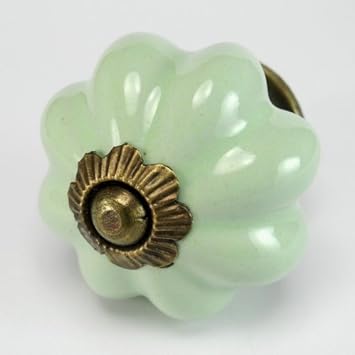 Retro Green Ceramic Cabinet Knobs Drawer Pulls Handles Set 4pc K45 Hand Glazed Vintage