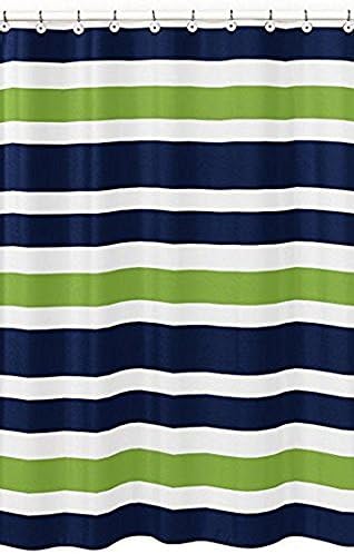 Crystal Emotion Navy Blue, Lime Green And White Kids Bathroom shower curtain