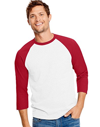 Hanes Unisex X-Temp Performance Baseball Tee, 42BA, XL, White/Deep Red