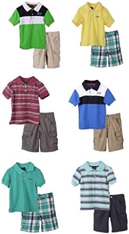 Sahara Club Boys Cotton Blend Stripe Solid Short Sleeve Polo Shirt and Short Set - Turquoise (Size 4T)