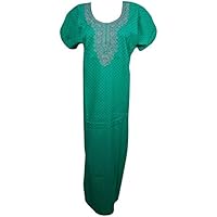 Mogul Interior Women's Caftan Nightgown Neck Embroidered Night Dress L