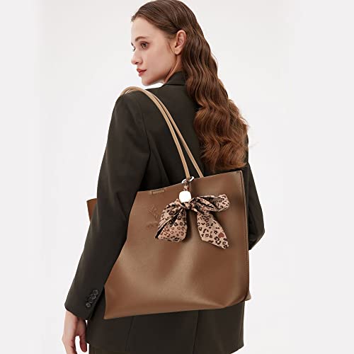 Marengo Vintage Genuine Leather Tote Bag Handbag Shopper Purse Shoulder Bag for Women Office Laptop Bag Brown
