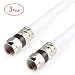 Postta Digital Coaxial Cable(2 Feet 3 Pack) Quad Shielded White RG6 Cable with F-Male Connectors