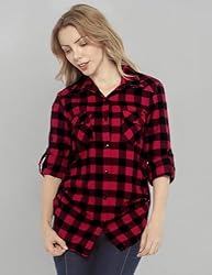 Match Womens Button Down Flannel Plaid Shirts roll