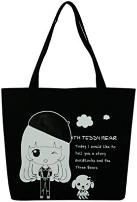 Momo House Womens Handbag Canvas Pattern Shoulder Bag Shopper Tote Girl Black