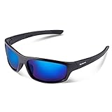 Duduma Polarized Sports Sunglasses for Men Women Baseball Running Cycling Fishing Driving Golf Softball Hiking Sunglasses Unbreakable Frame Du645(Black matte frame with blue lens)