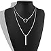 925 Sterling Silver Double-deck Necklace with Ring and Bar Pendant Choker Necklace