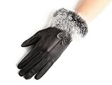 Chickle Women's Warm Fur Lined Bowknot Winter Sheepskin Leather Gloves