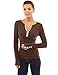PattyBoutik Women Notch Neck Buttons Trim Blouse Top (Dark Brown Medium)