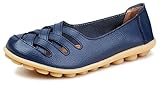 Kunsto Women's Leather Loafer Shoes Slip On US Size 9 Blue-Hollow Out