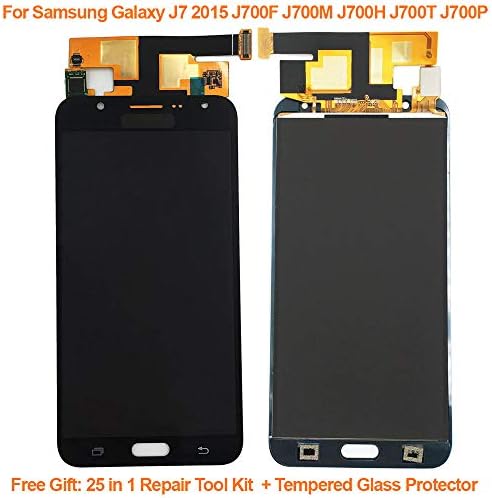 for Samsung Galaxy J700 J7 2015 J700F J700M J700H J700T J700P LCD Display Touch Screen Digitizer Assembly with Free Tempered Glass Protector and 25 in 1 Repair Tool Kits (Black)