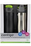 Contigo Autoseal Fit Trainer Water Bottles, 20oz - Stainless Steel & Gunmetal w/Lime (2 Pack)