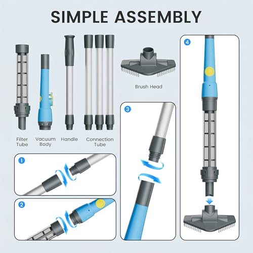 Hushlight Hot Tub Vacuum - Cordless Pool Vacuum for Above Ground Pool Rechargeable Stick for Fast Sand & Debris Removal in All Pool Types, Spas & Hot Tubs (Blue)