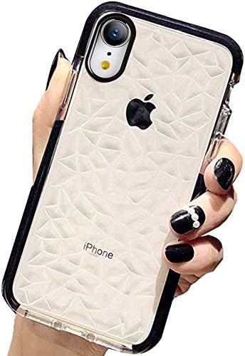 QQWANG Compatible iPhone XR Case With [2 Pack Glitter Sparkle + 1 Phone Metallic Plate] Crystal Clear Slim Diamond Pattern Soft TPU Cover for Women Girls Men Boys with iPhone 6.1 Inch - Black