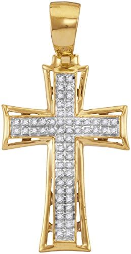 10K Yellow Gold Mens Diamond Flared Cross Necklace Pendant 1/6 Ctw.