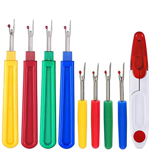 Leather Sewing Tool Set MIUSIE 9 Pcs Leather Sewing Supplies Four Big and Four Small Colorful Handy Seam Rippers with One Red Scissor for Leather Craft Sewing