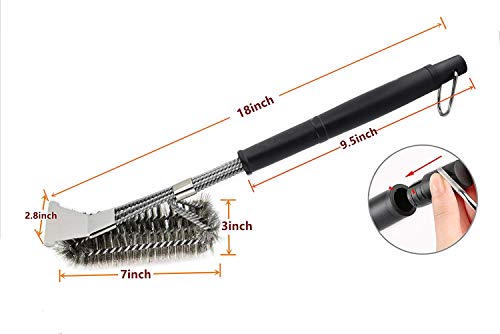 Quiseen Stainless Steel Heavy Duty 18” BBQ Grill Brush - Long Safe Handle